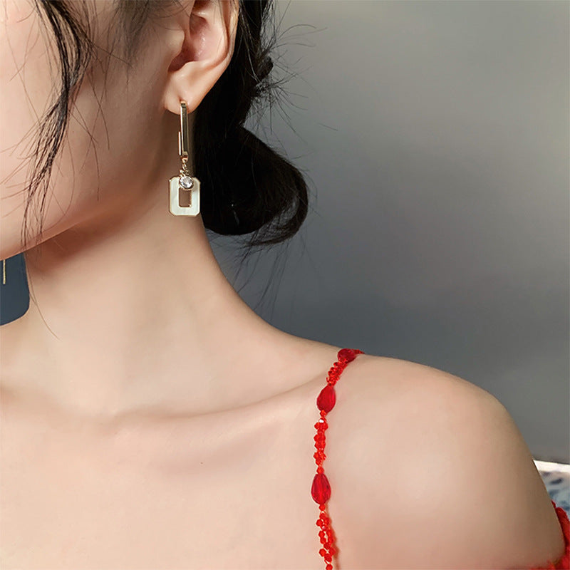 Needle Asymmetric Acrylic Square Tassel Simplicity Earrings