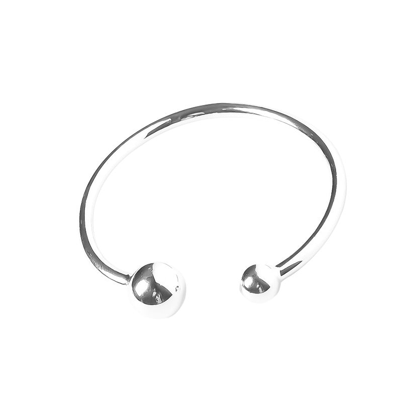 Sier Solid Double Ball Female Opening Design Cold Handmade Hand Bracelet