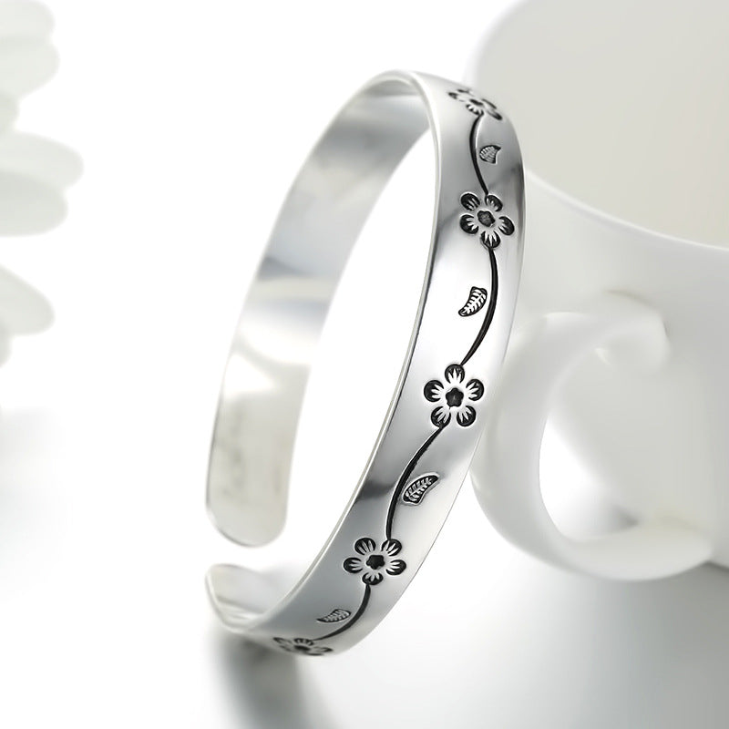 Women's Sier Plated Plum Blossom Vintage Thai Female Black For Bracelets