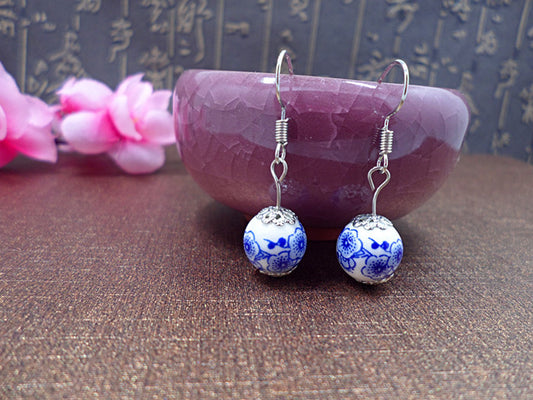 Creative Chinese Style Ceramic Blue White Earrings