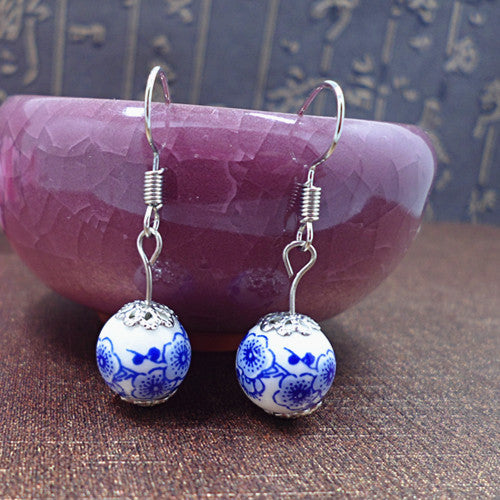 Creative Chinese Style Ceramic Blue White Earrings