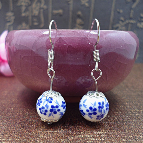 Creative Chinese Style Ceramic Blue White Earrings