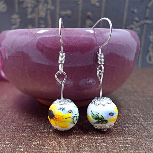 Creative Chinese Style Ceramic Blue White Earrings