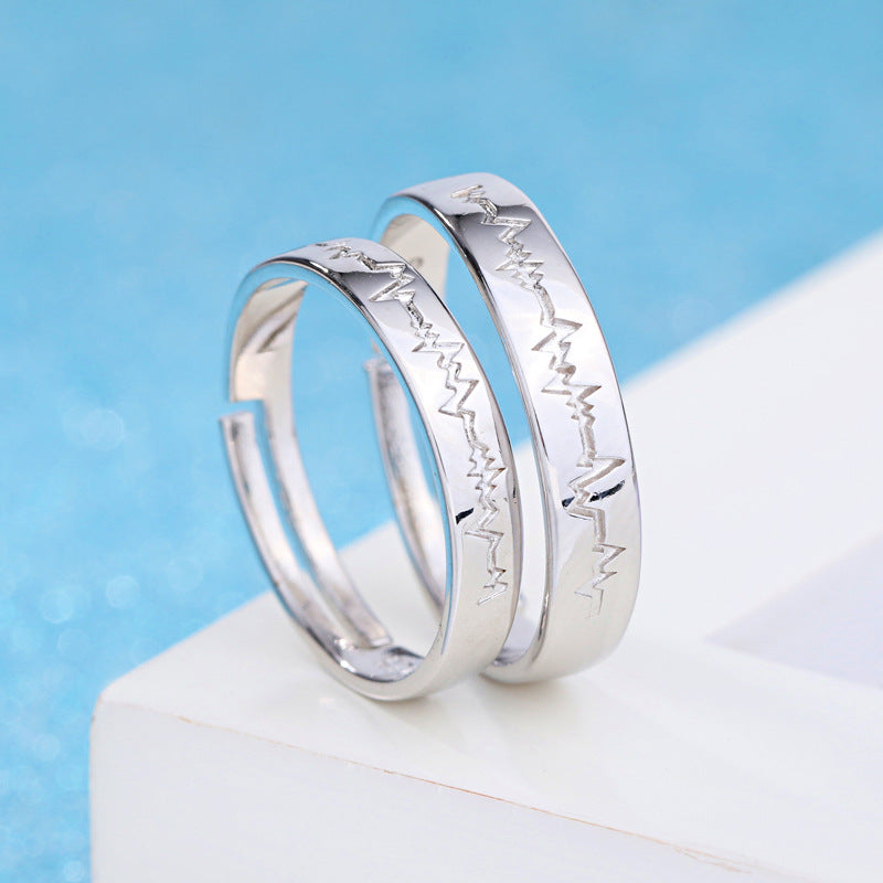 Women's & Men's Love Lightning Open For Couples Sier Rings