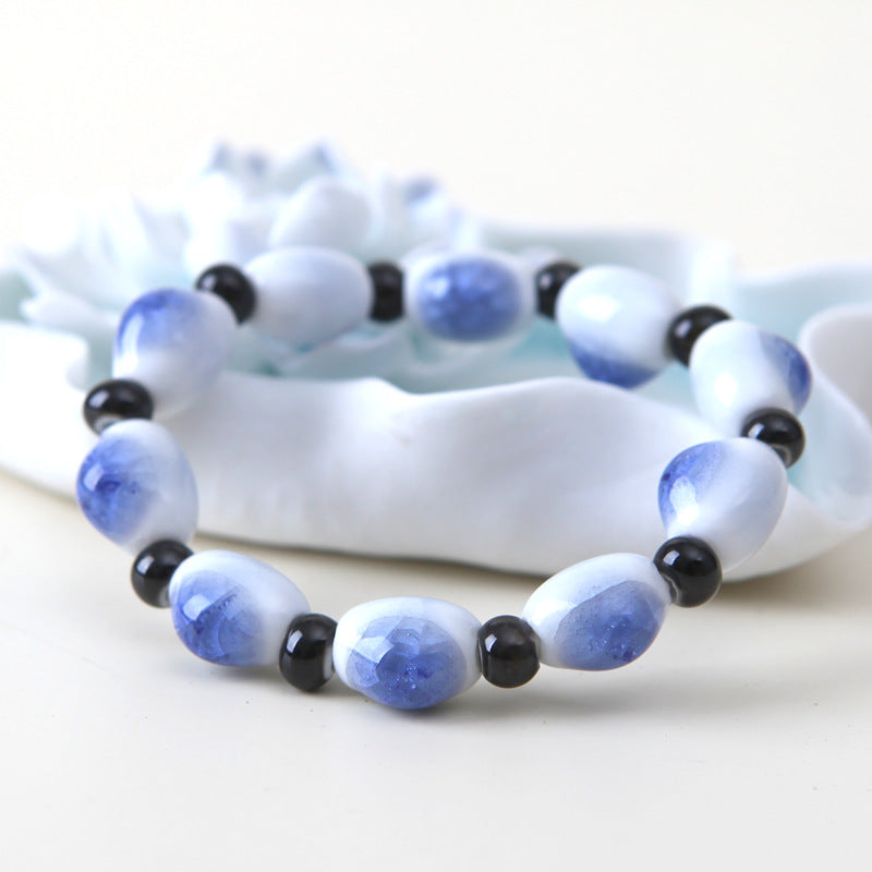 Ceramic Ethnic Style Blue White Porcelain Ornament Beach Bracelets