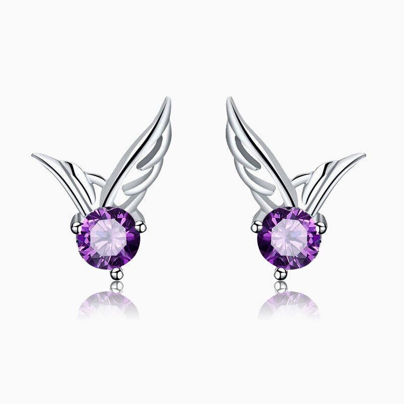 Wings Amethyst Ear Korean Style Fashion Earrings