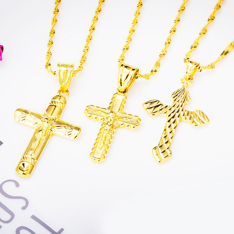 Women's & Men's Retro Alluvial Gold Cross For Couple Copper Necklaces