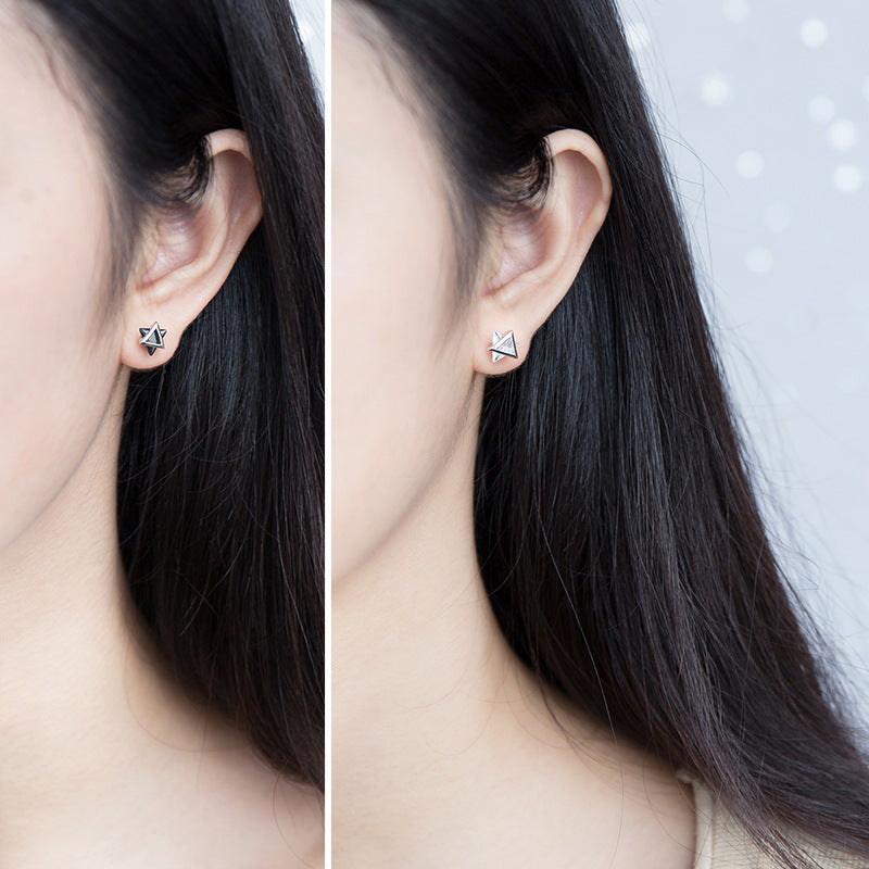 Sier Female Style Simple Rhinestone Triangle Earrings