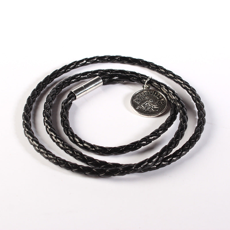 Men's Woven Twisted Constellation Alloy Piece Leather Bracelets