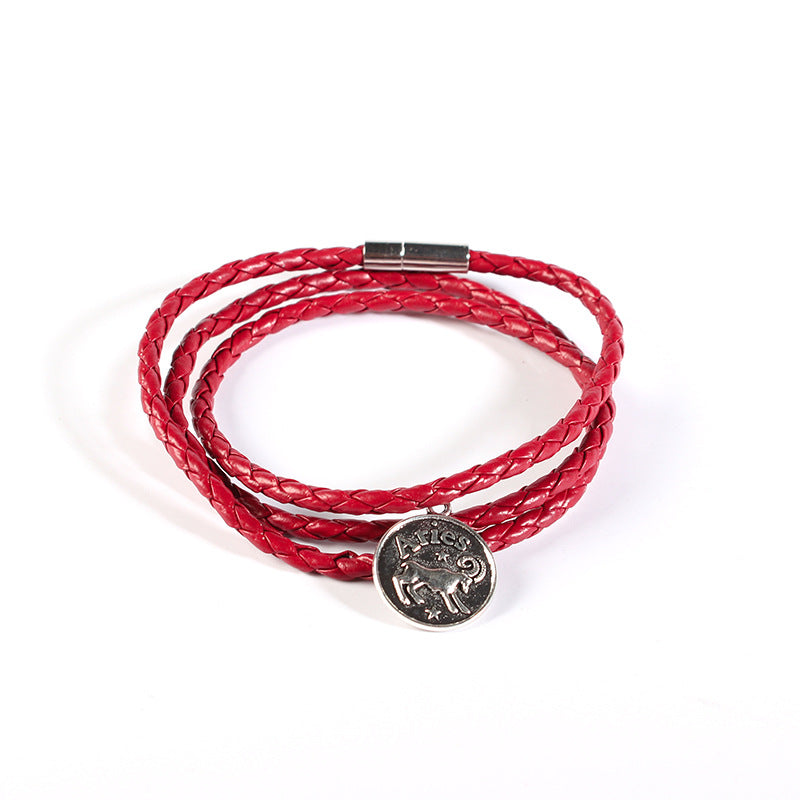 Men's Woven Twisted Constellation Alloy Piece Leather Bracelets