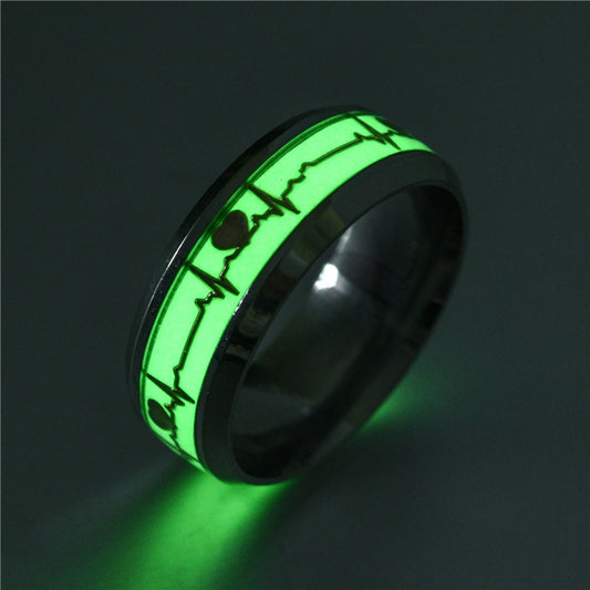 Fashion Luminous Heartbeat Ecg Ornament Source Rings