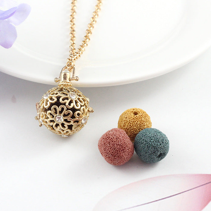 Oil Magic Box Volcanic Rock Hollow Perfume Fragrance Ornament Necklaces