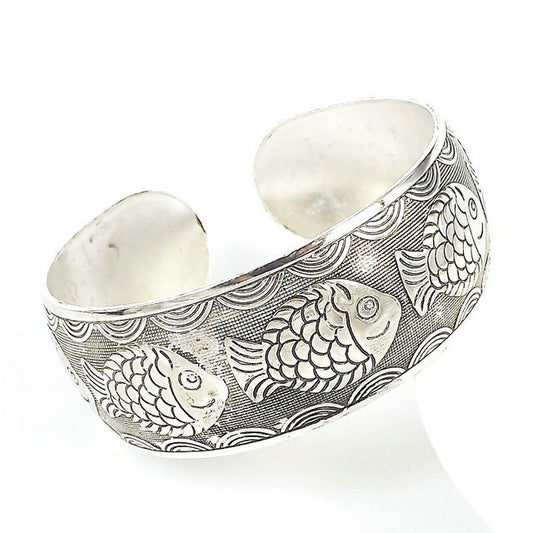 Women's Ethnic Style Tibetan Sier Miao Open-ended Peony Bracelet