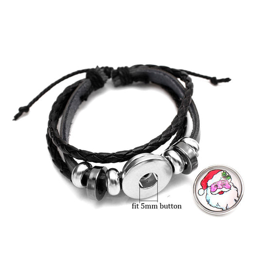 Women's & Men's Button Leather Couple Personalized Bracelet