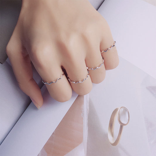 Female Korean Simple Fine Line Curve Glossy Wave Fashion Rings