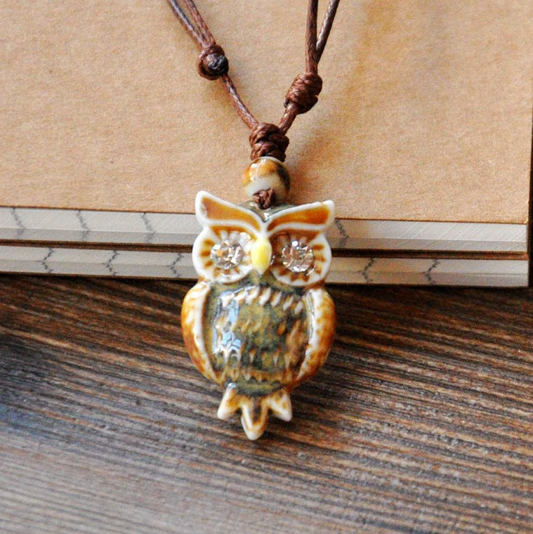 Chain Long Adjustable Ceramic Female Owl Necklaces