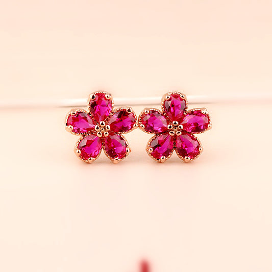 Ruby Flower Trendy Inlaid Red Corundum Earrings