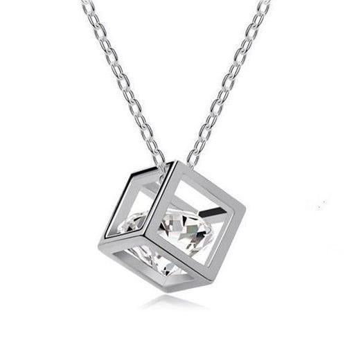 Three-dimensional Love Cube Crystal Zircon Square Necklaces