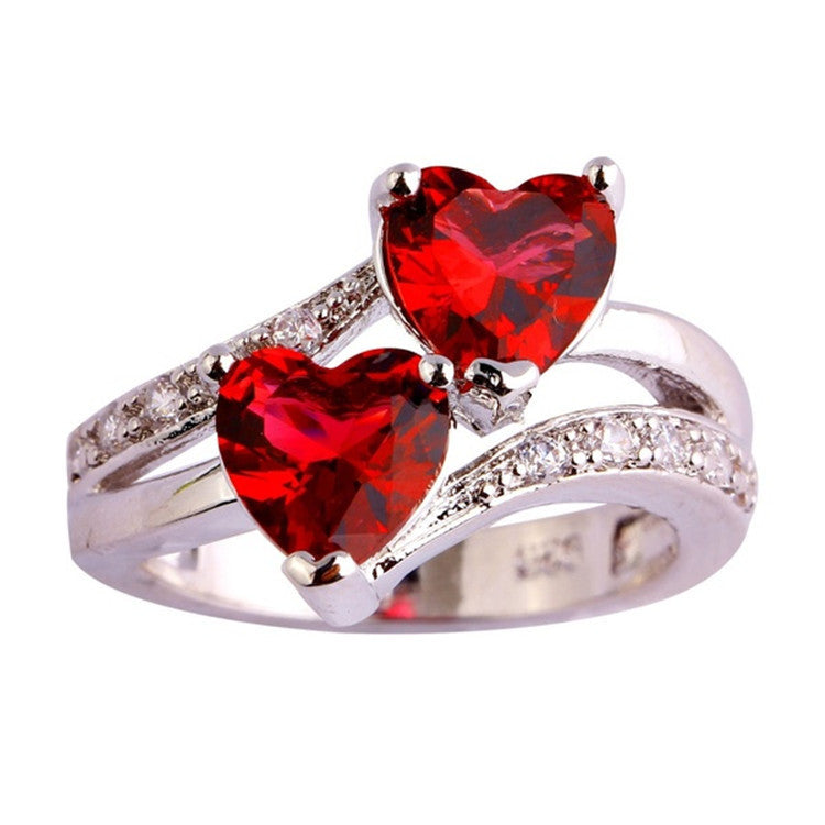 Classy Elegant Zircon Double Peach Heart Ring