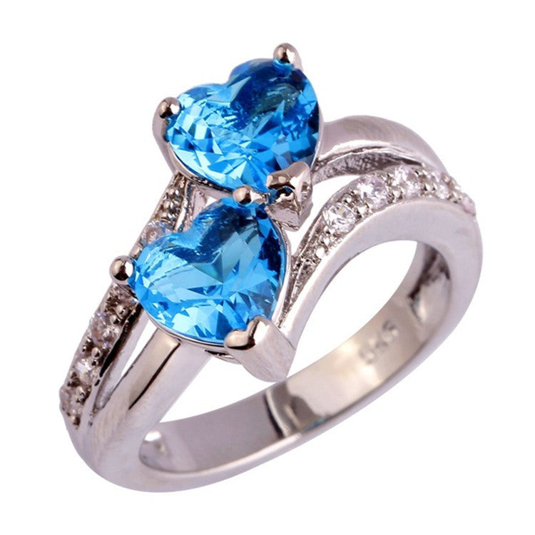Classy Elegant Zircon Double Peach Heart Ring