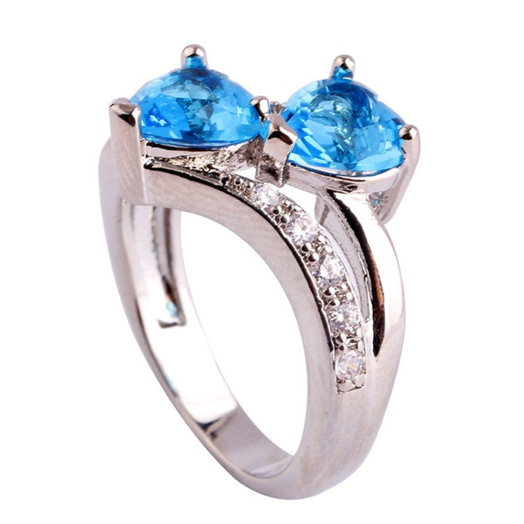 Classy Elegant Zircon Double Peach Heart Ring