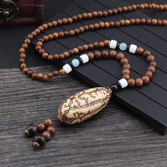 Women's & Men's Style Retro Long Wooden Sweater Chain Necklaces