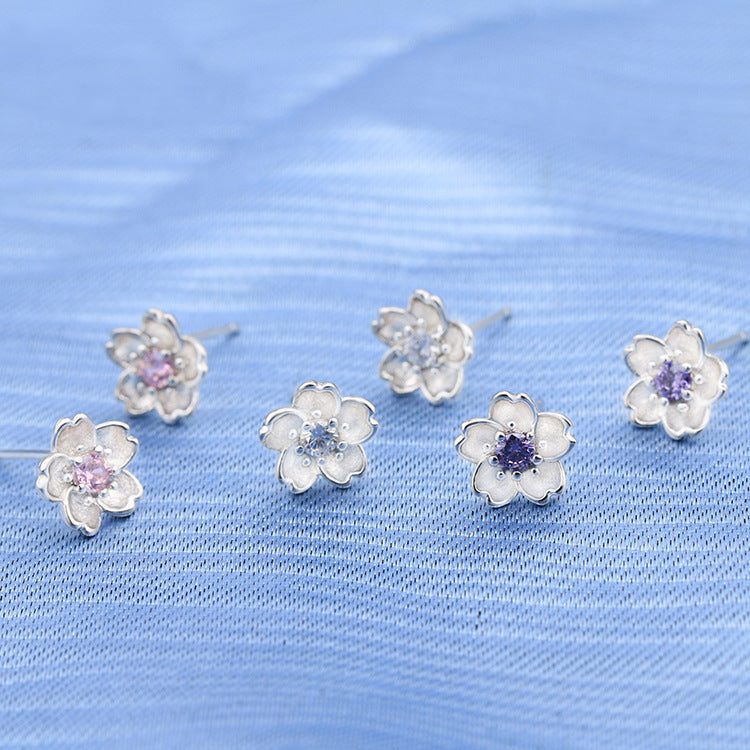 Blossom Ear Sier Plated Studded With Zircon Creative Plum Handmade Earrings