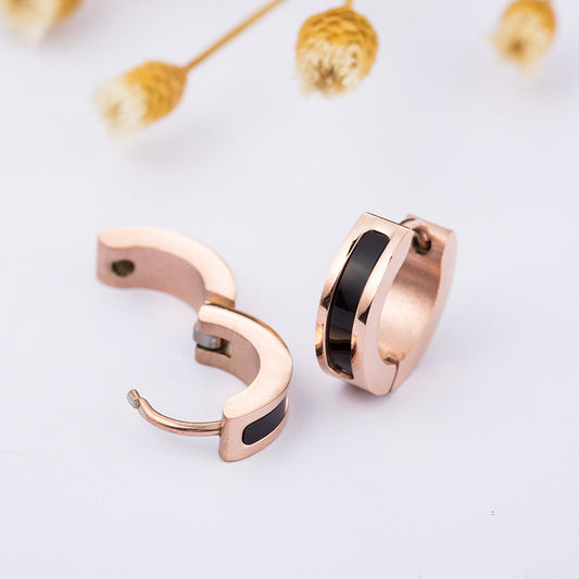 Women's Steel Ear Simple Circle Black White Shell Earrings