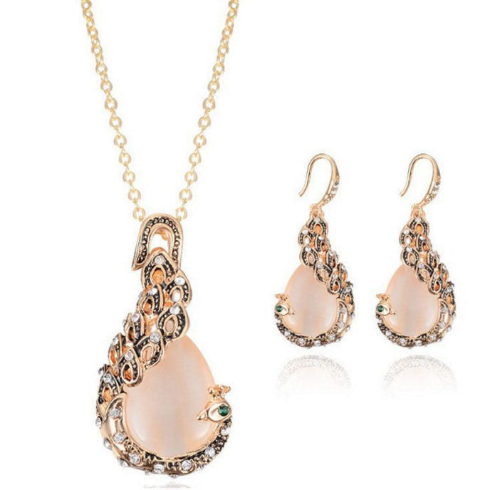 Vintage Water Drop Two-piece Diamond Peacock Earrings