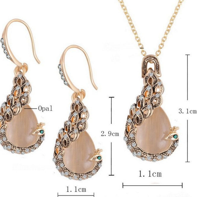 Vintage Water Drop Two-piece Diamond Peacock Earrings