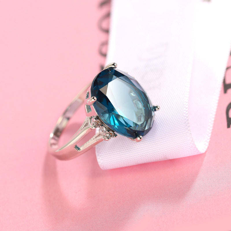 Trendy Popular Glamorous Blue Black Zircon Ring