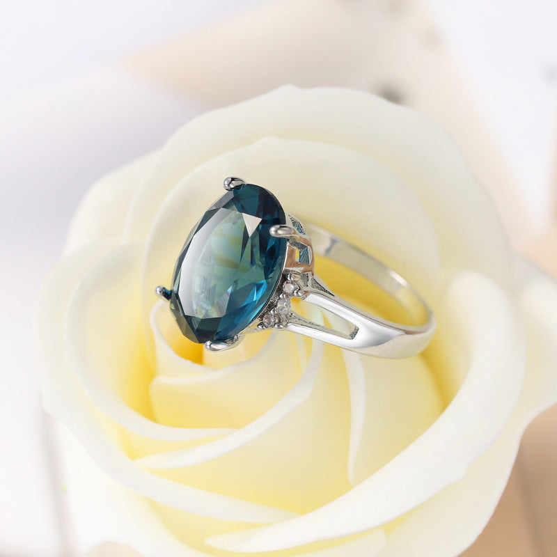 Trendy Popular Glamorous Blue Black Zircon Ring