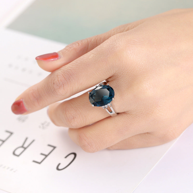 Trendy Popular Glamorous Blue Black Zircon Ring