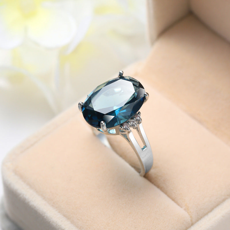 Trendy Popular Glamorous Blue Black Zircon Ring