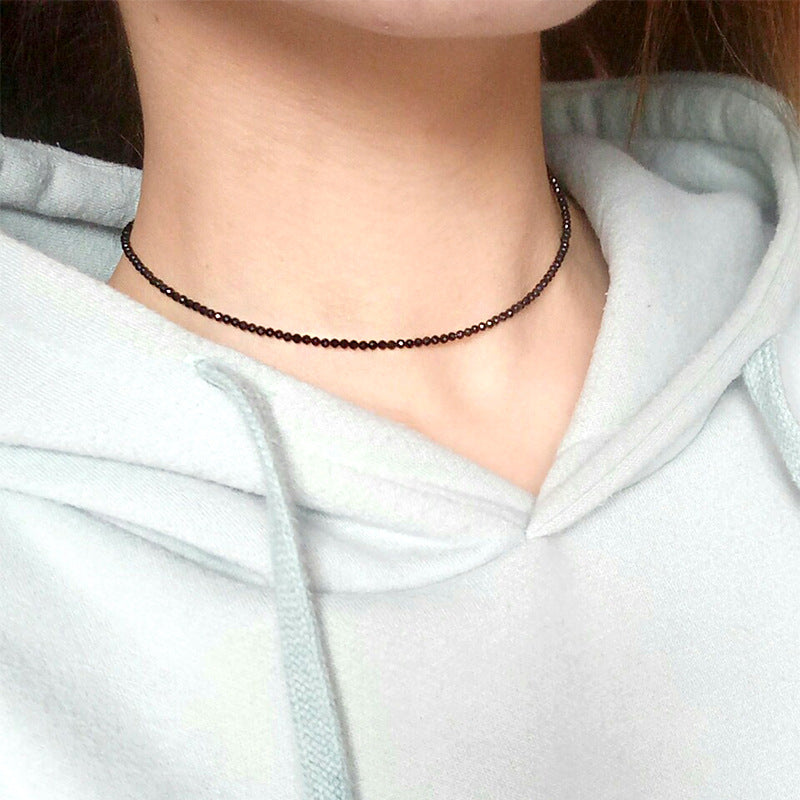 Black Spinel Clavicle Chain Short Neck Necklace
