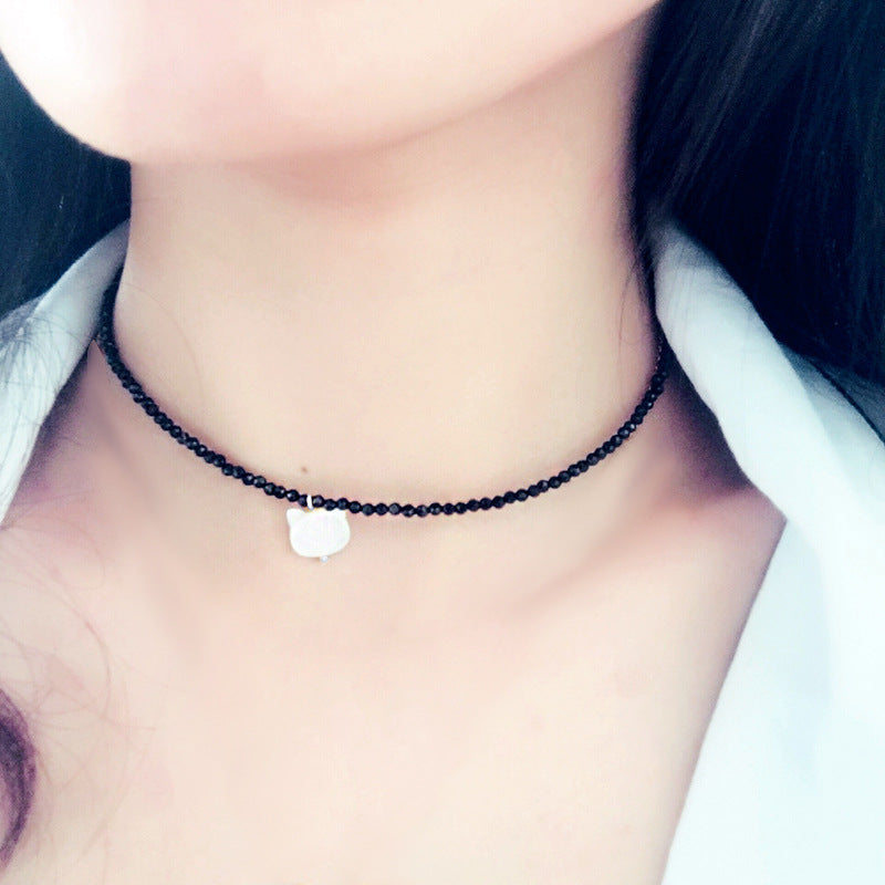 Black Spinel Clavicle Chain Short Neck Necklace