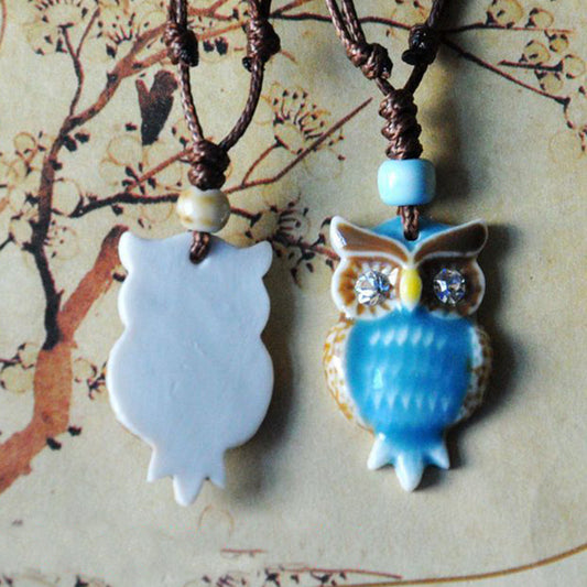 Chain Long Adjustable Ceramic Female Owl Necklaces