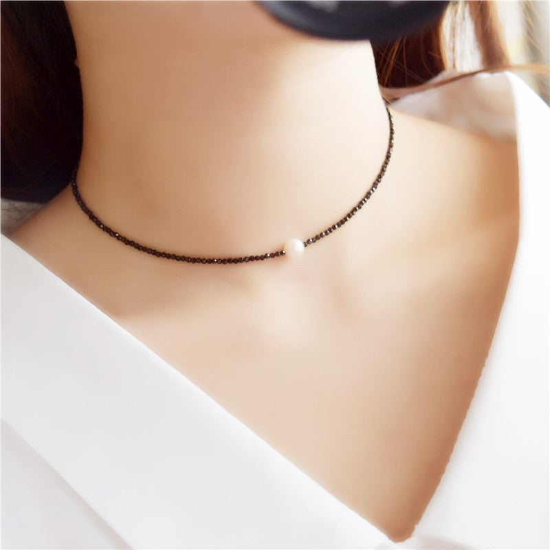 Black Spinel Clavicle Chain Short Neck Necklace