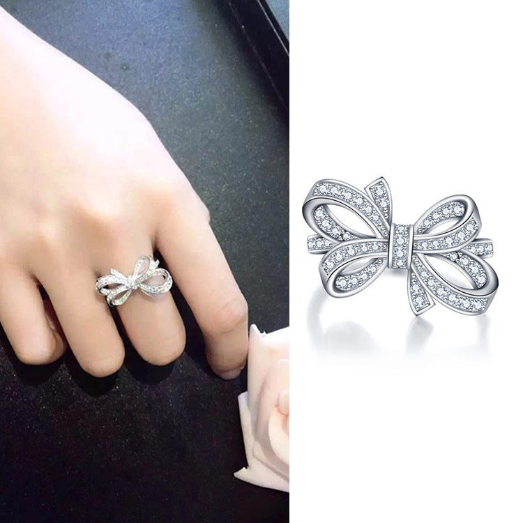 Fashion Diamond Bow Open Temperament Exaggerated Rings