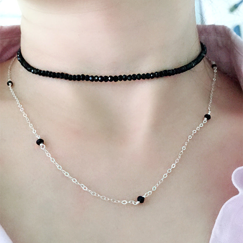 Black Spinel Clavicle Chain Short Neck Necklace