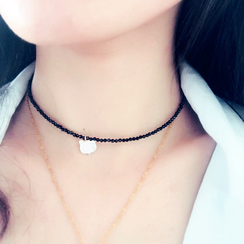 Black Spinel Clavicle Chain Short Neck Necklace
