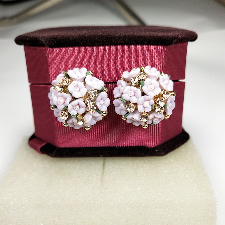 Women's Simple Cute Ceramic Diamond Korean Style Ear Clip Earrings