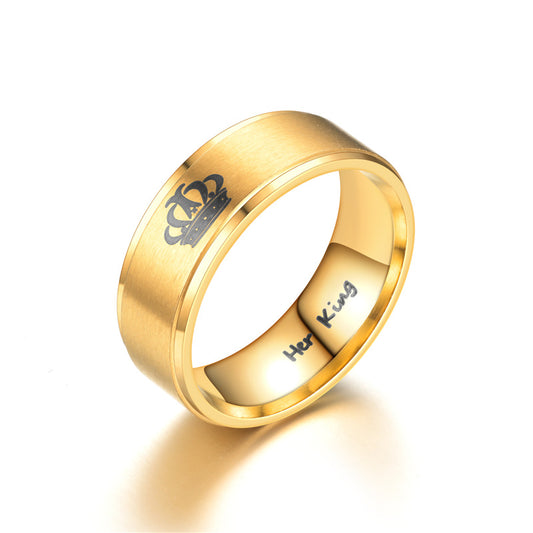 Titanium Steel Gold Double Step Crown Rings