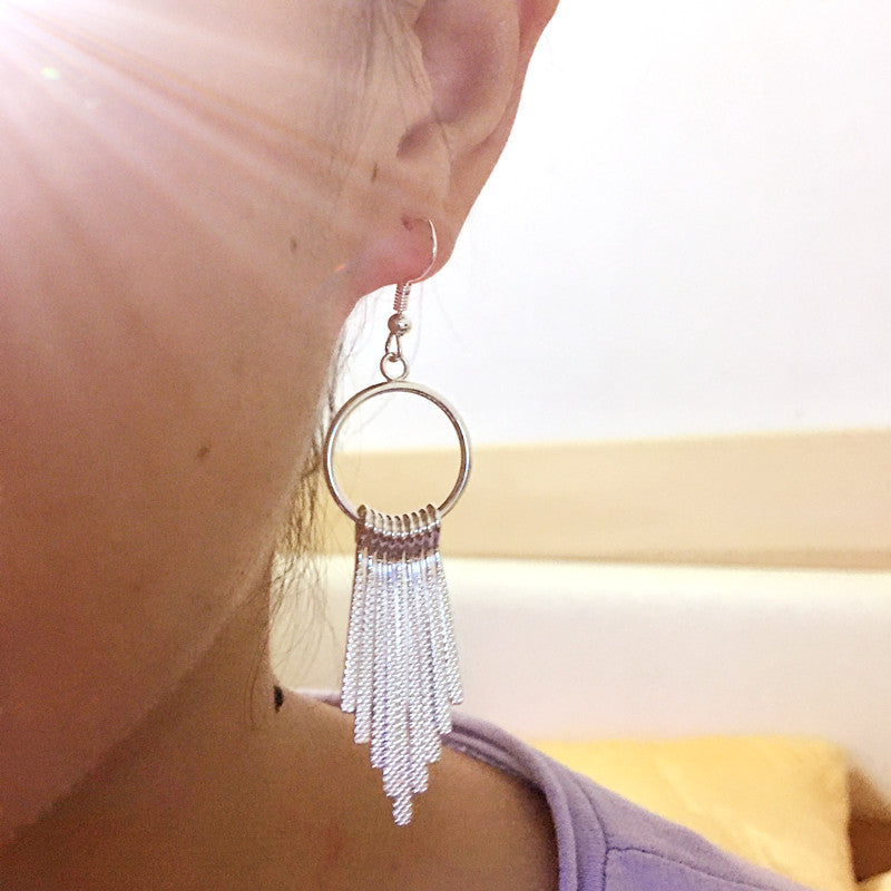 Siering Exaggerated Geometric Diamond Large Tassel Earrings