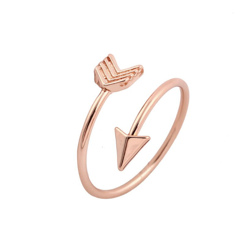 Gold Inlaid Open Arrow Female Couple Rings