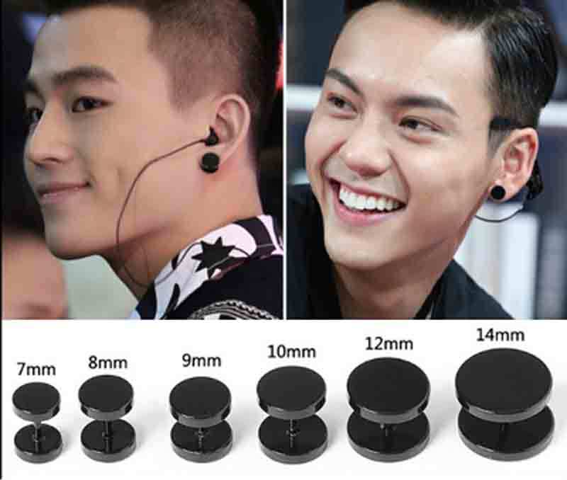 Men's Fashion For Round Cake Dumbbell Titanium Earrings