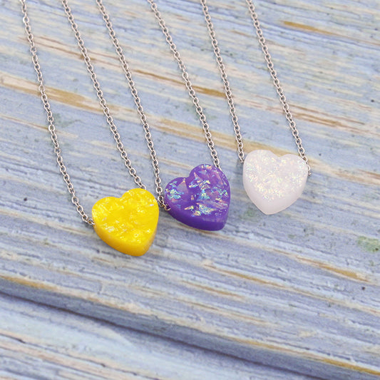 Simple Love Heart-shaped Australia Opal Stone Necklaces