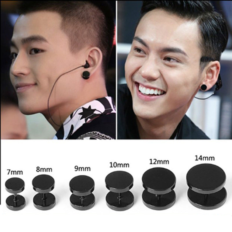 Men's Fashion For Round Cake Dumbbell Titanium Earrings