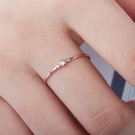 Simple Graceful Inlaid Three Diamond Copper Rings