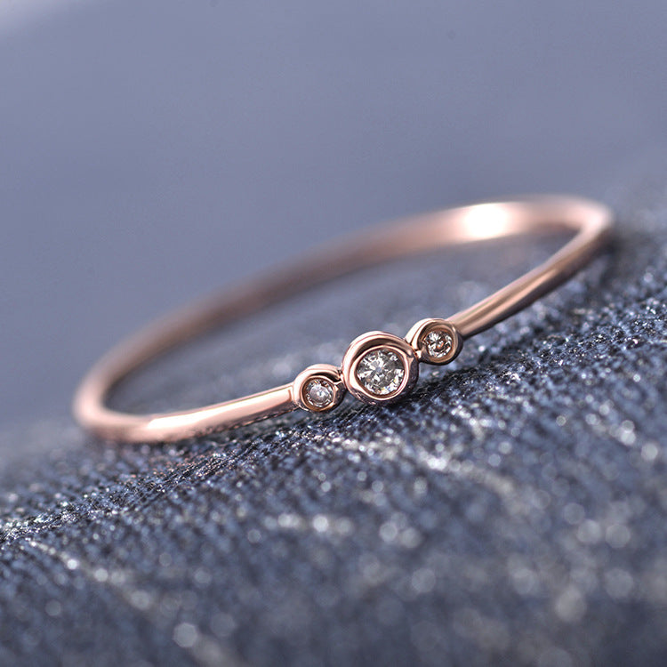 Simple Graceful Inlaid Three Diamond Copper Rings